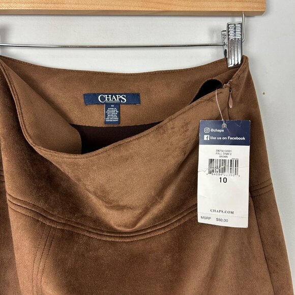 NEW Chaps Brown Faux Suede Pencil Midi Skirt Fall Classic Size 10 Women's - Picture 4 of 4